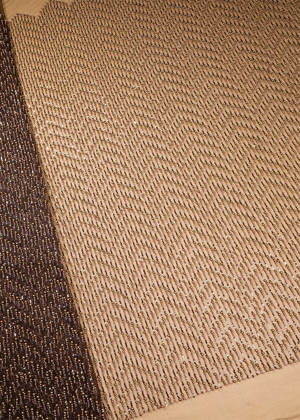 Coffee Imported Net Fabric With All Over Sequins And Bead Work With One Side Scalloped Edge 16679