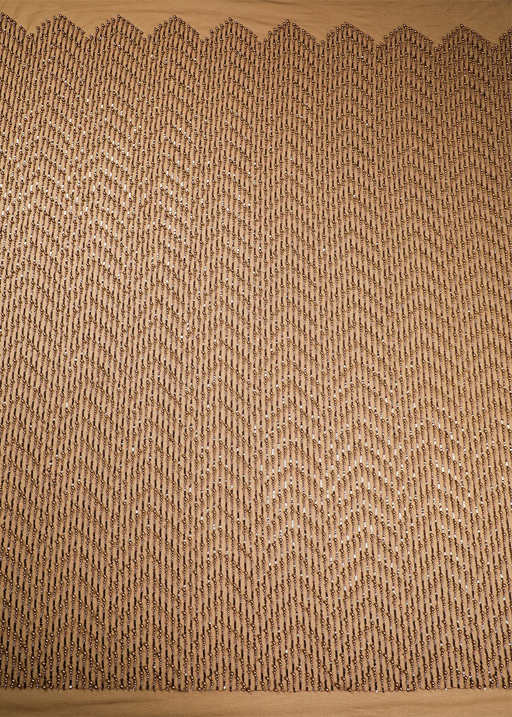 Coffee Imported Net Fabric With All Over Sequins And Bead Work With One Side Scalloped Edge 16679