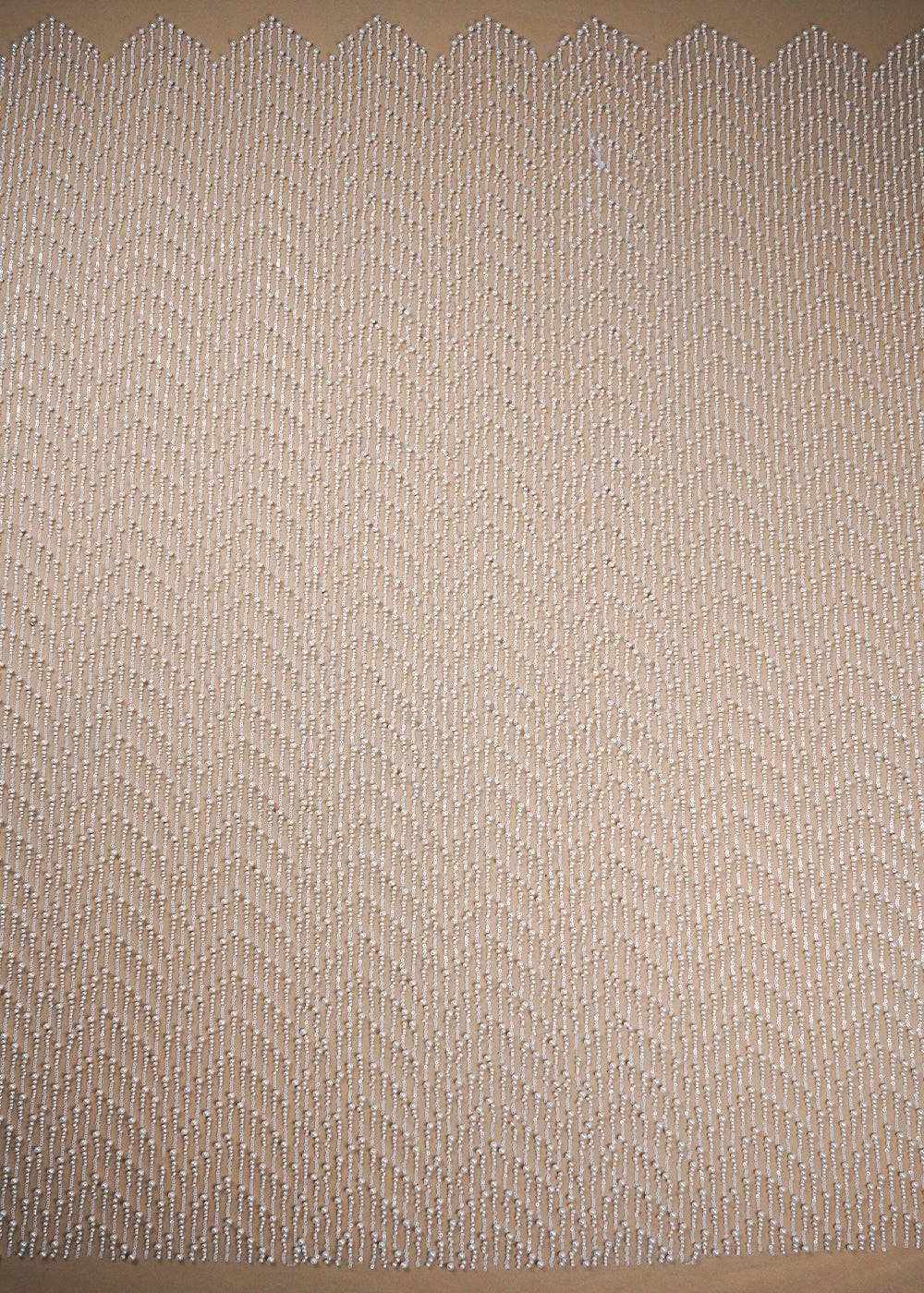 White Imported Net Fabric With All Over Sequins And Bead Work With One Side Scalloped Edge 16680