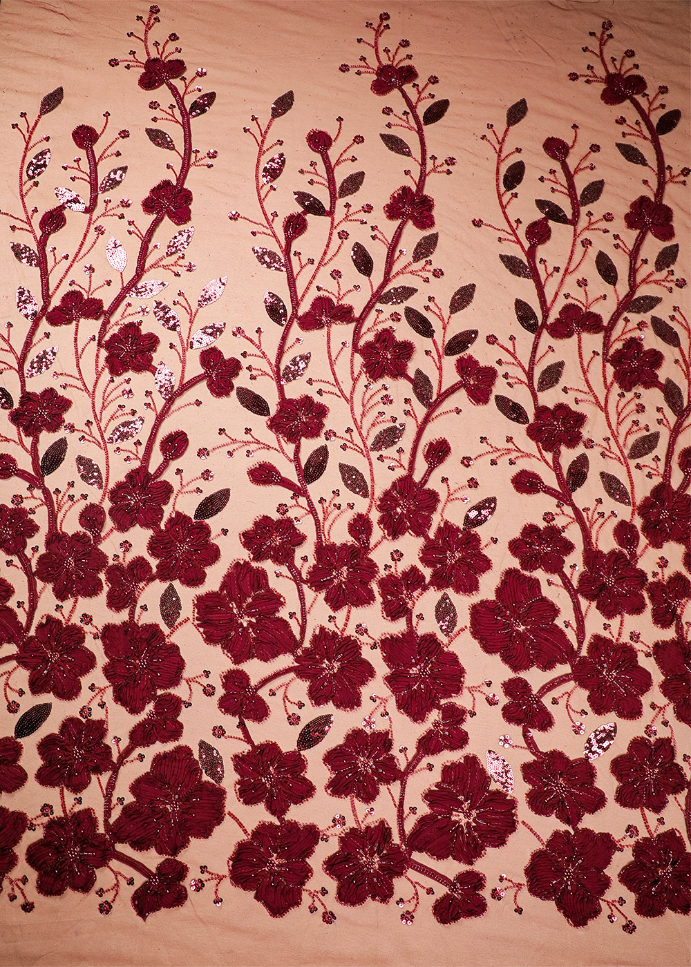 Maroon Imported Net Fabric With All Over Bead, Katdana And Applique Work 16684