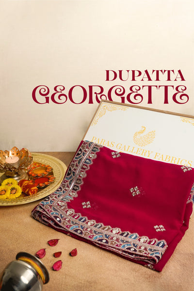Dark Pink Georgette Dupatta With All Over Sequins And Zari Work 16698