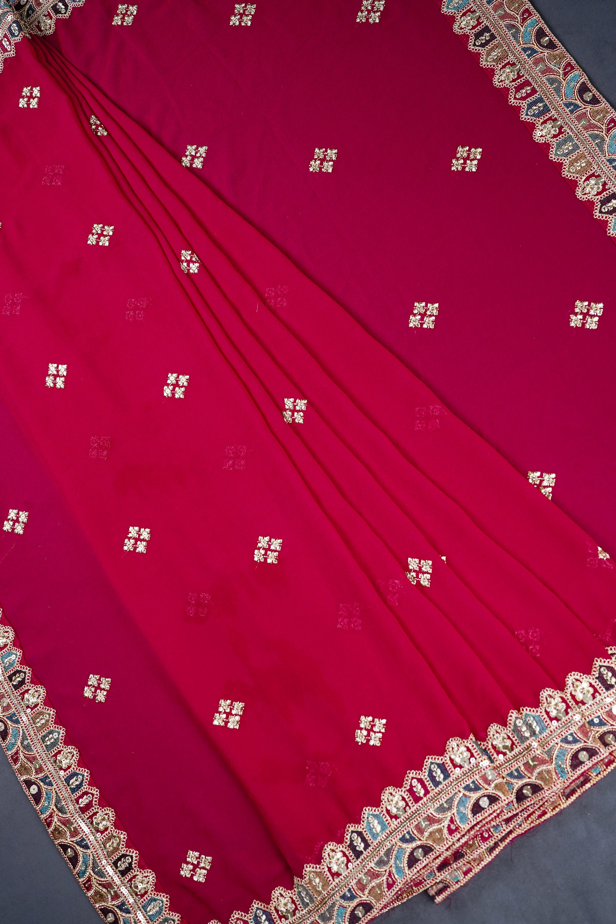 Dark Pink Georgette Dupatta With All Over Sequins And Zari Work 16698