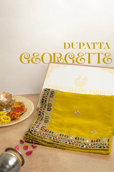 Yellow Georgette Dupatta With All Over Thread, Zari And Sequins Work 16699