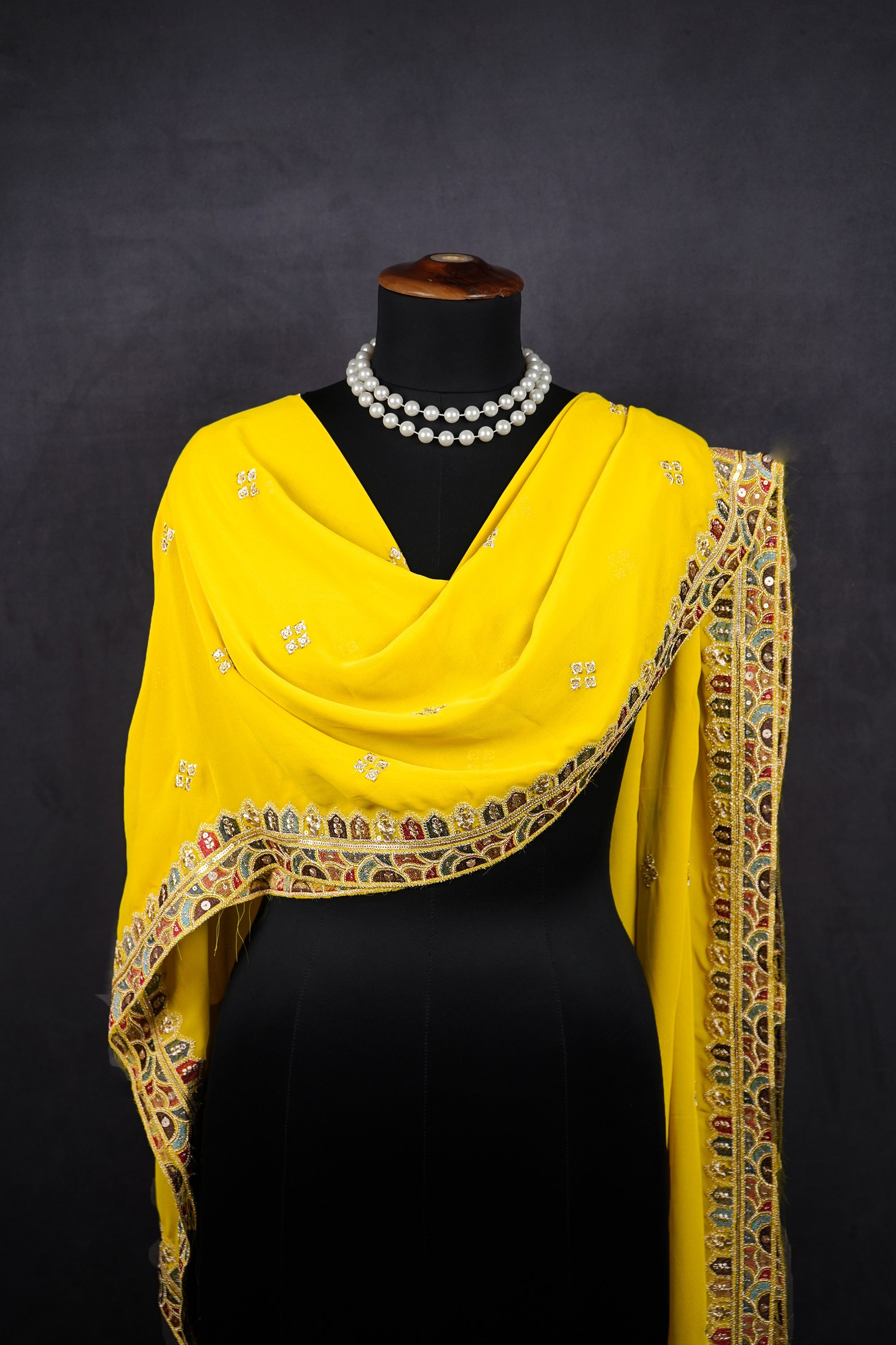 White Dyeable Georgette Dupatta With All Over Thread, Zari And Sequins Work 216699