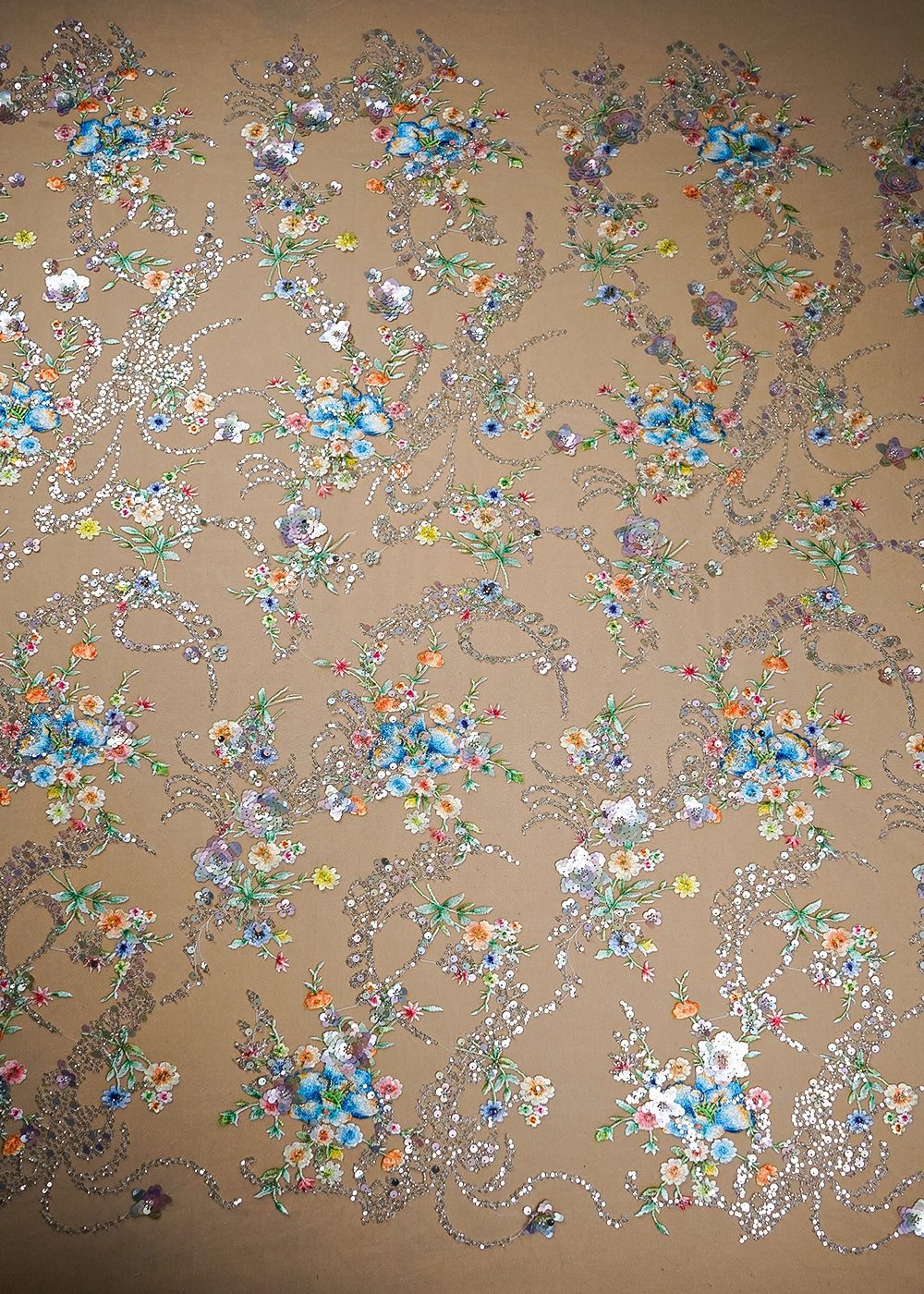 White Imported Net Fabric With All Over Sequins And Thread Work 16718