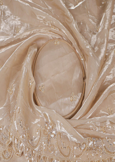 Chiku Organza Satin Dupatta Fabric With All Over Bead, Katdana, Sequins And Two Side Scalloped Border 16730