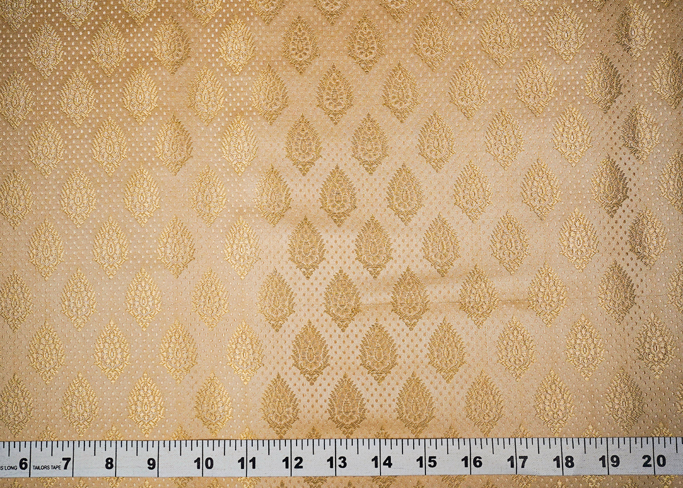 White Banarasi Brocade Fabric With All Over Golden Zari Handloom 16733