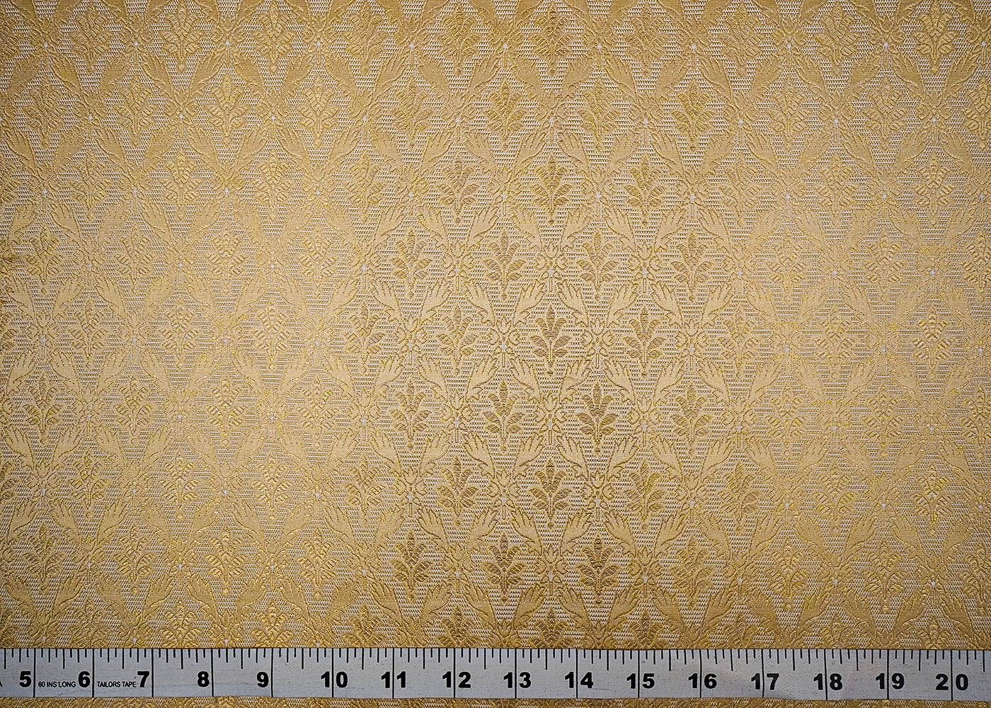White Banarasi Brocade Fabric With All Over Golden Zari Handloom 16734