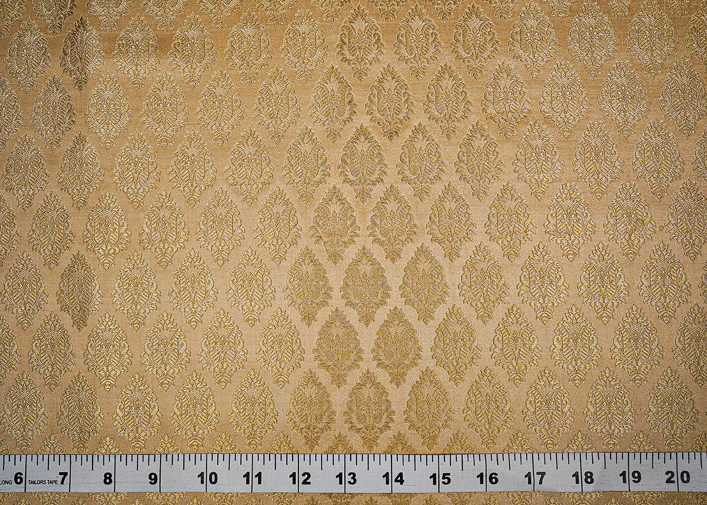 White Banarasi Brocade Fabric With All Over Golden Zari Handloom 16736