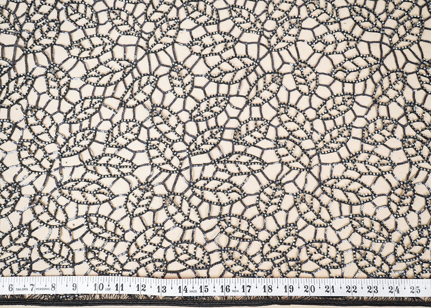 Black Imported Net Fabric With All Over Cutwork 16747