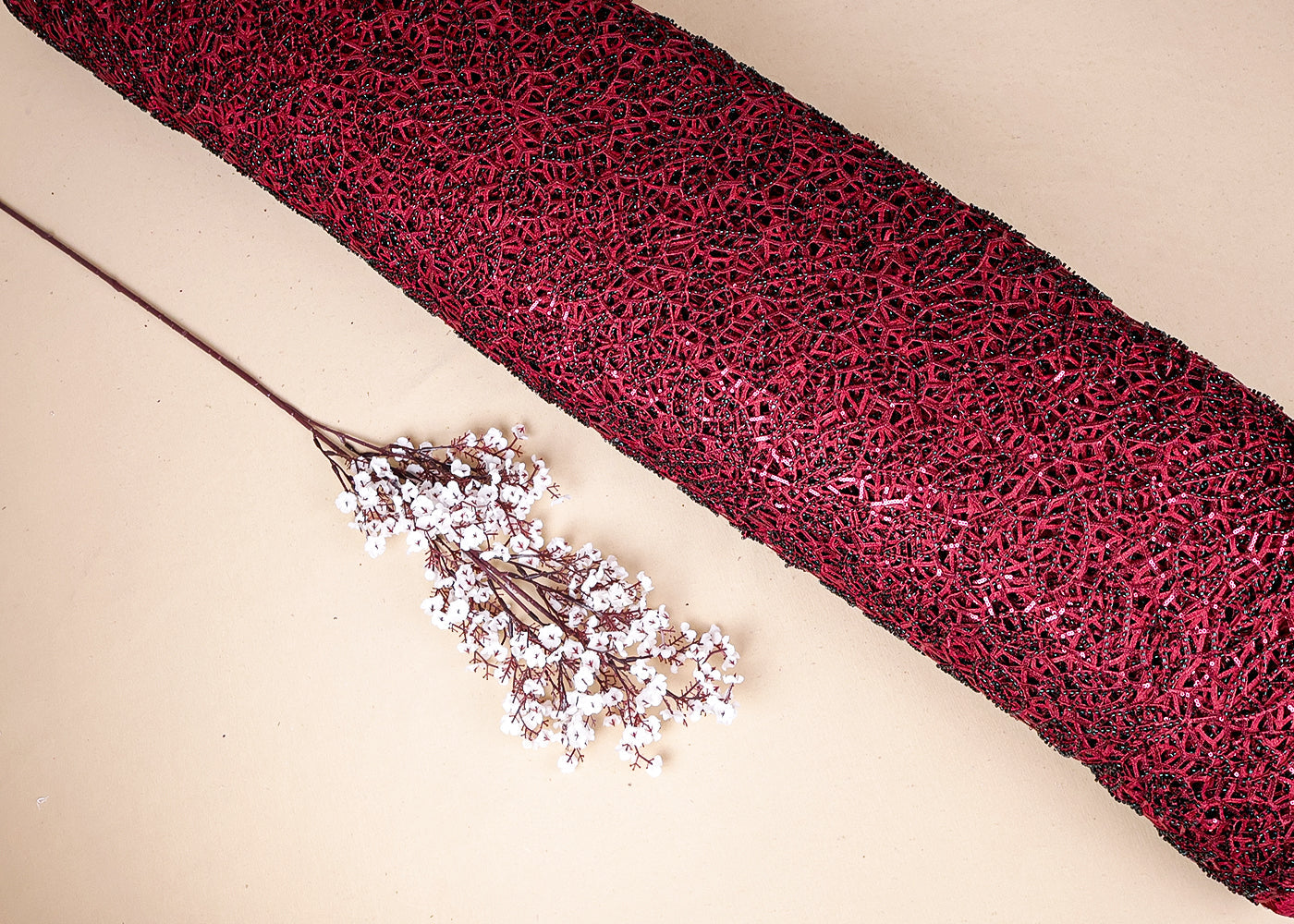 Maroon Imported Net Fabric With All Over Cutwork 16748