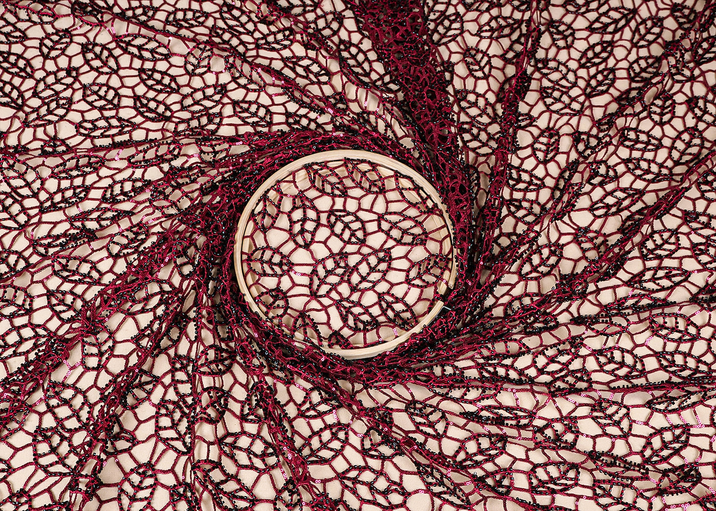 Maroon Imported Net Fabric With All Over Cutwork 16748