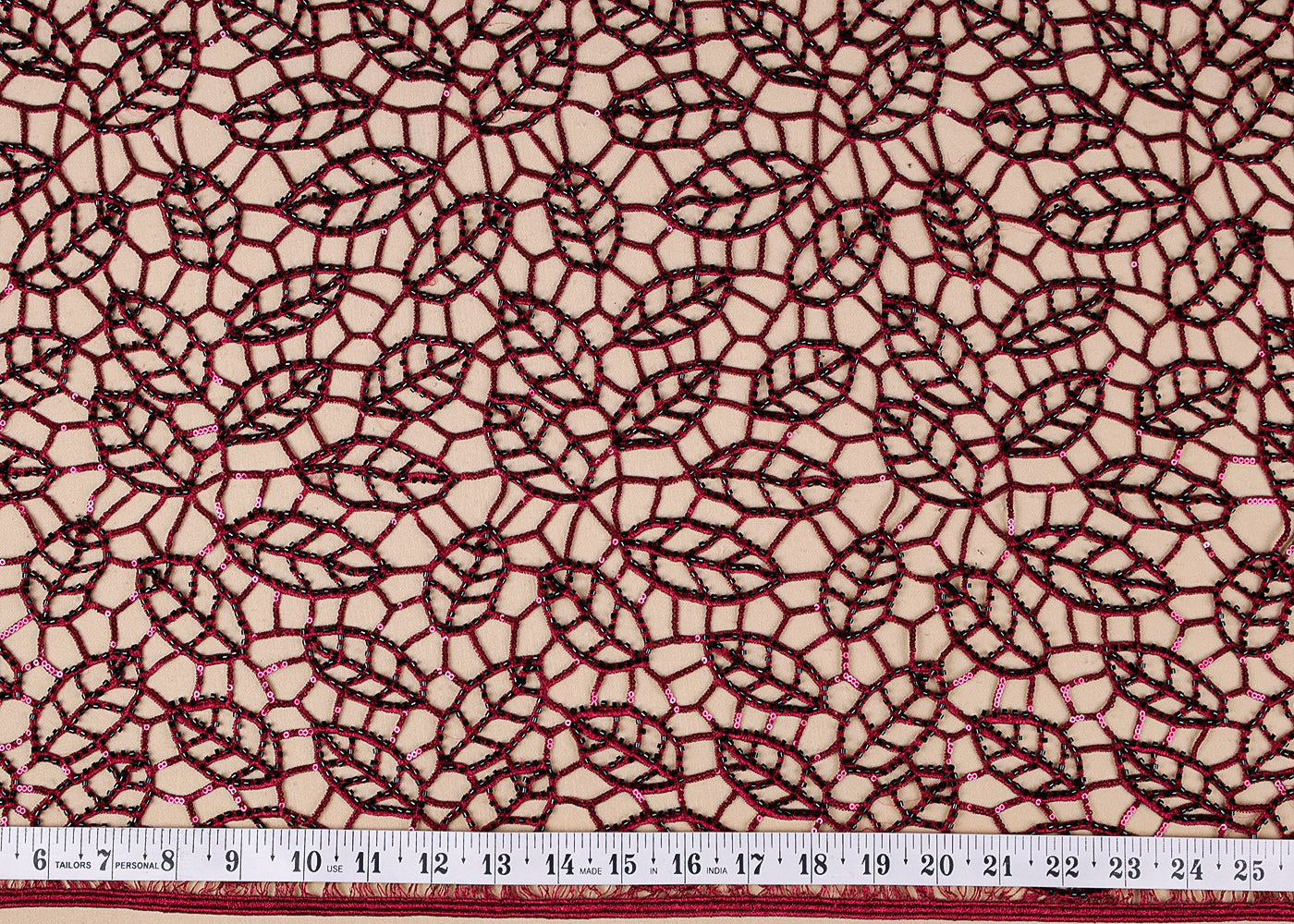 Maroon Imported Net Fabric With All Over Cutwork 16748