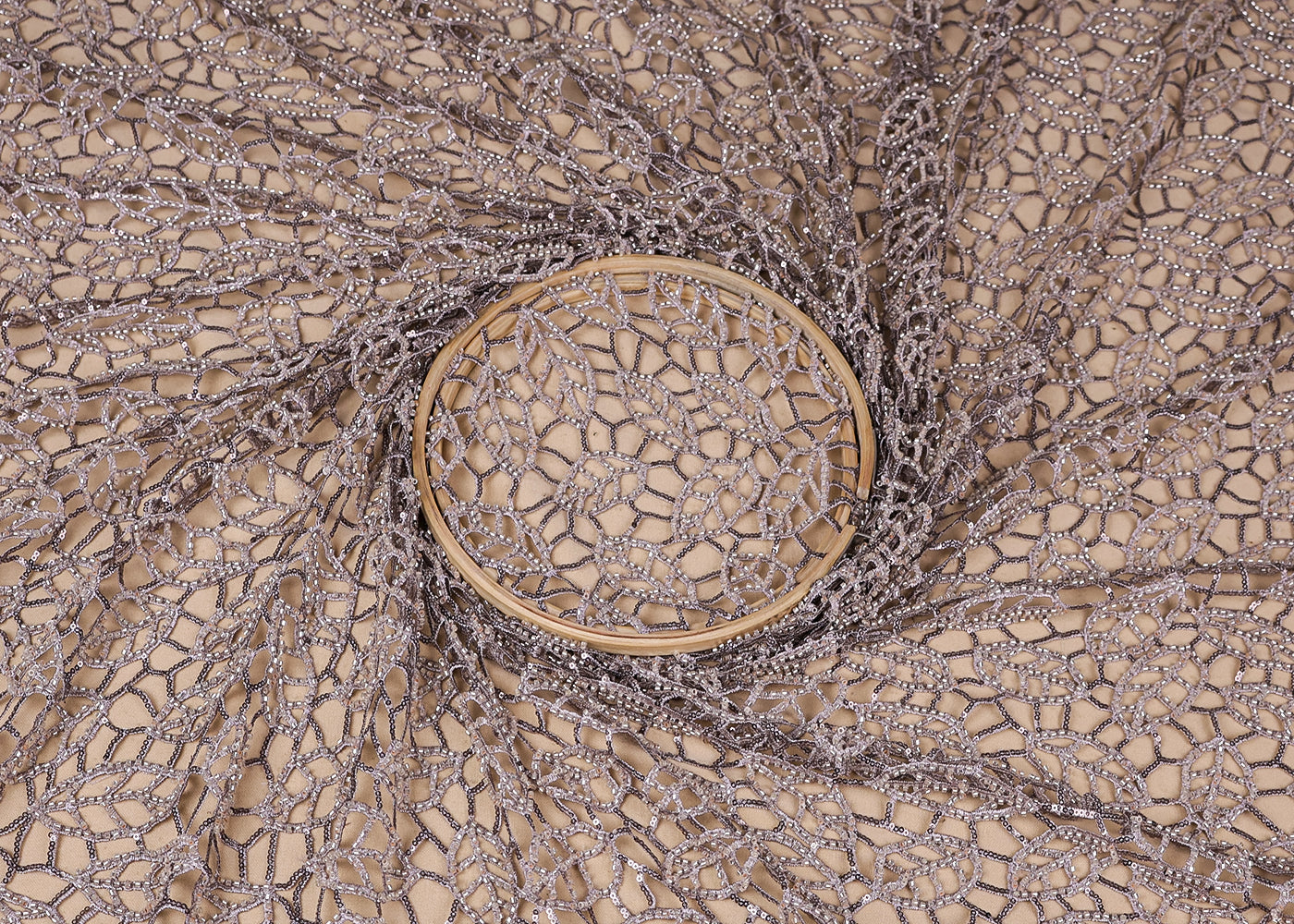Sand Imported Net Fabric With All Over Cutwork 16749