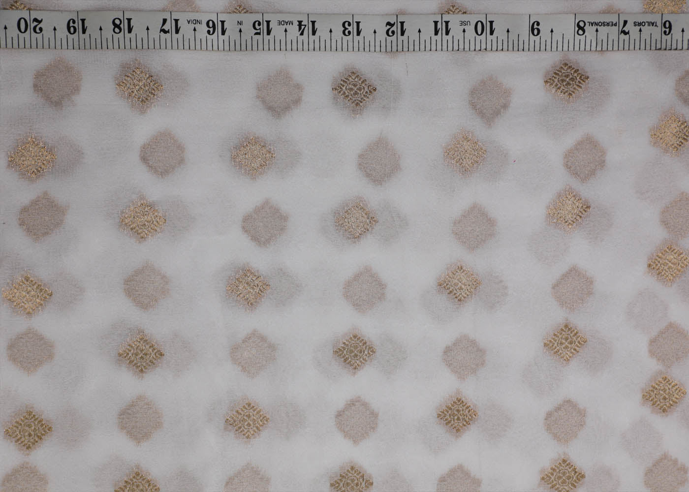 White Georgette Fabric With All Over Zari Handloom 16752