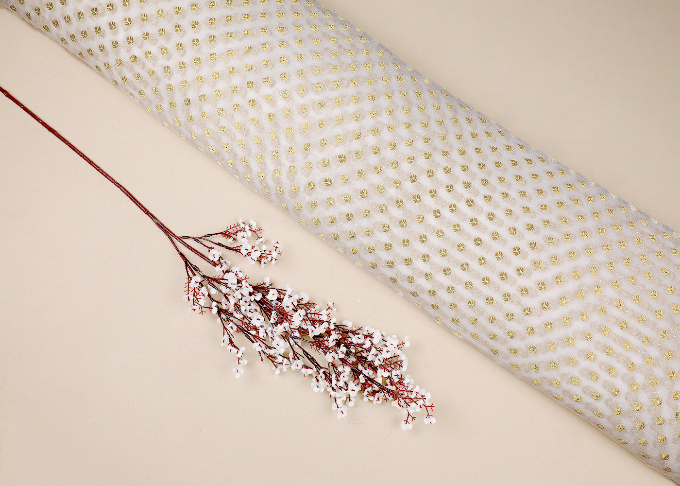 White Georgette Fabric With All Over Zari And Sequins Buti 16754