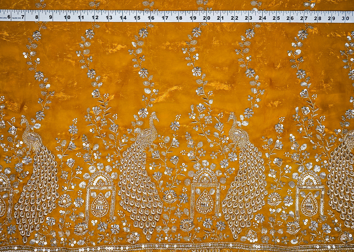 Mustard Diamond Silk Fabric With All Over Zari, Sequins And Katdana Work With One Side Border 16755