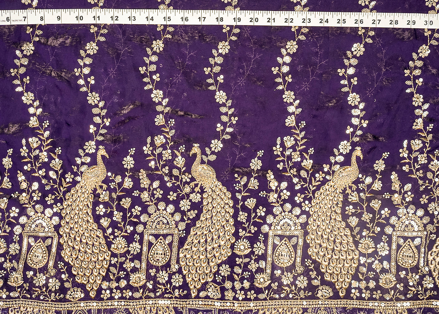 Purple Diamond Silk Fabric With All Over Zari, Sequins And Katdana Work With One Side Border 16756