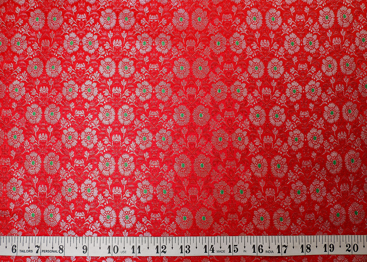 Red Banarasi Brocade Fabric With All Over Thread And Golden Zari Handloom 16773