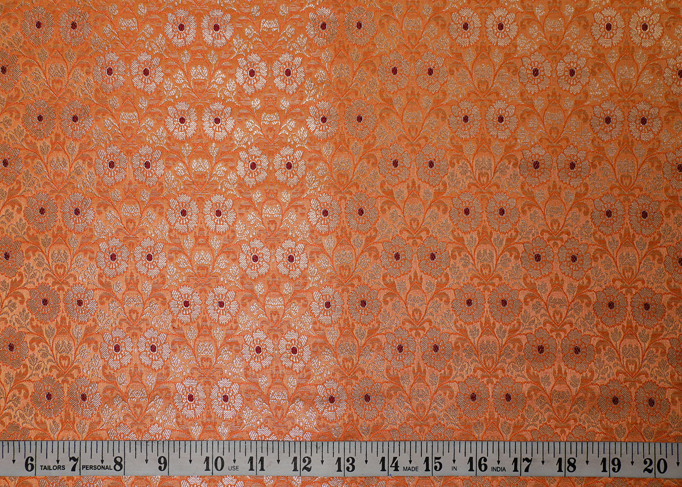Light Orange Banarasi Brocade Fabric With All Over Thread And Golden Zari Handloom 16775