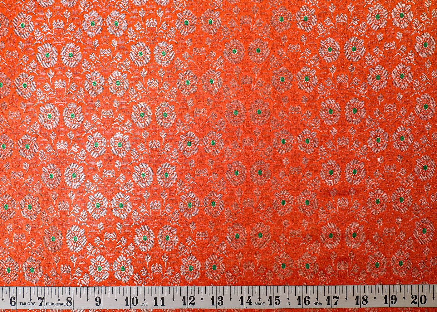 Orange Banarasi Brocade Fabric With All Over Thread And Golden Zari Handloom 16776