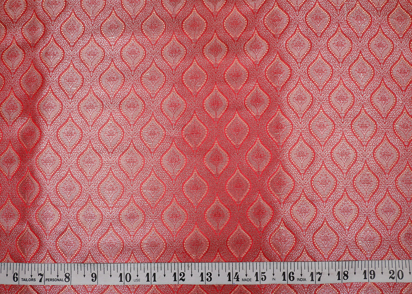 Red Banarasi Brocade Fabric With All Over Golden Zari And Thread Handloom 16785