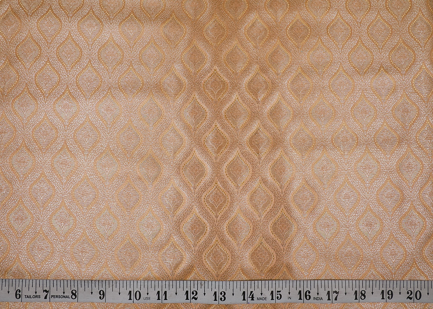 Peach Banarasi Brocade Fabric With All Over Golden Zari And Thread Handloom 16786
