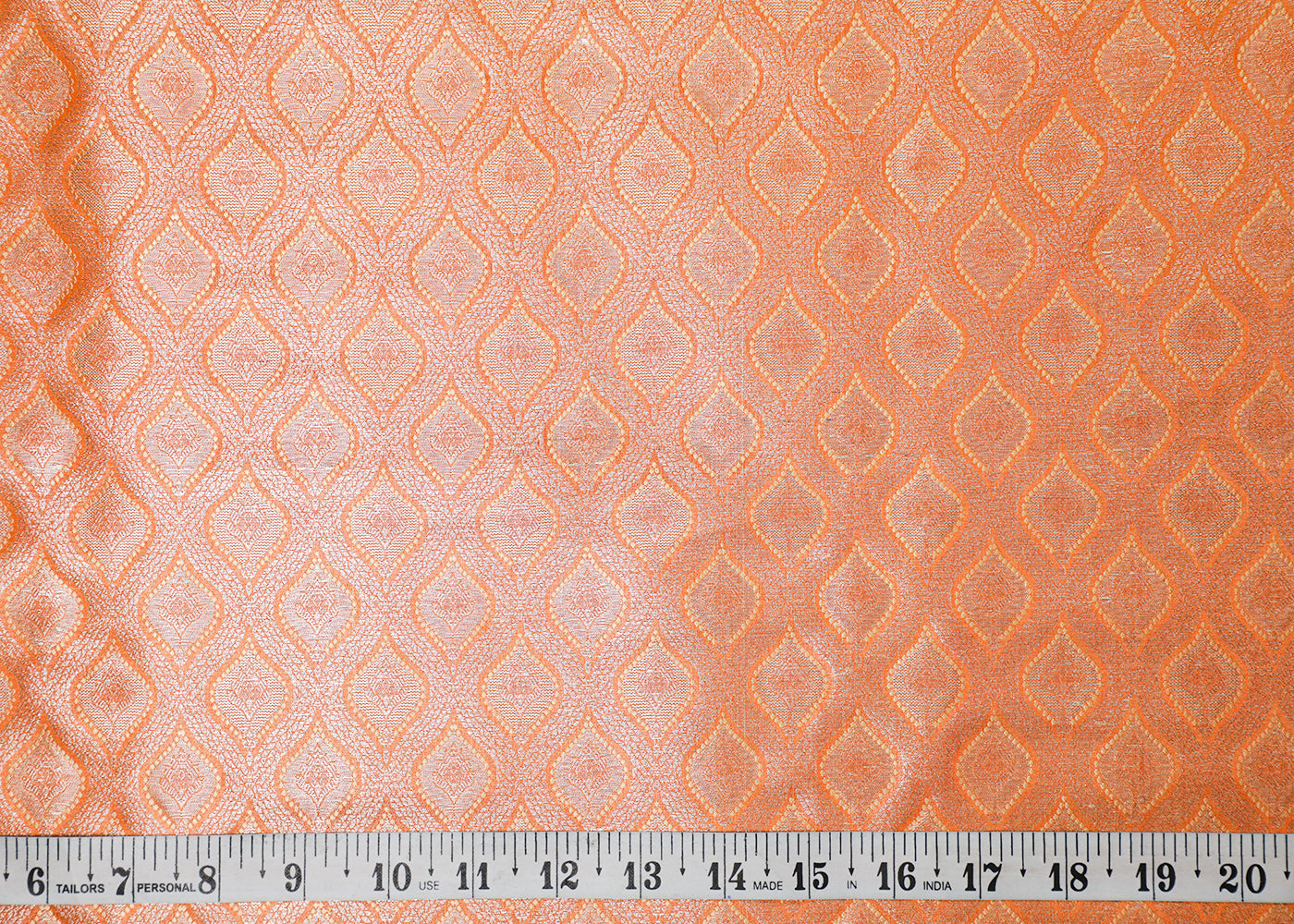 Orange Banarasi Brocade Fabric With All Over Thread And Golden Zari Handloom 16788