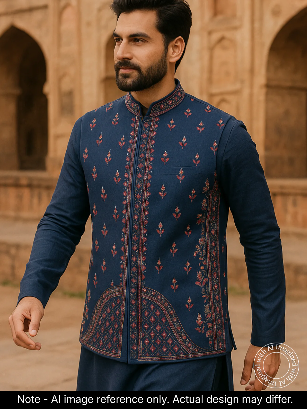 The Riwaayat – Unstitched Navy Blue Nehru Jacket Fabric for Men 16807
