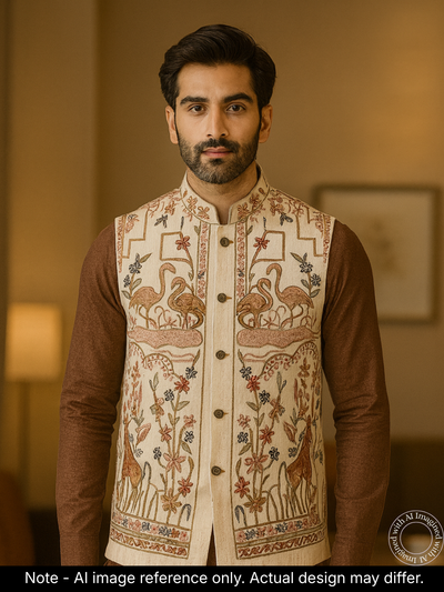 The Riwaayat – Unstitched Cream Nehru Jacket Fabric for Men 16811