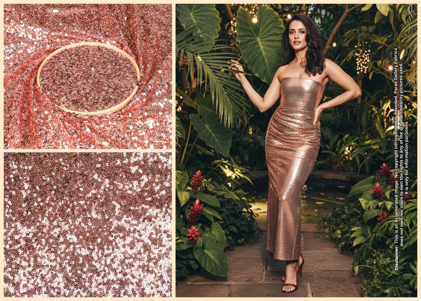 Tripti Dimri Inspired Edition | Rose Gold Embroidered Net Unstitched Fabric 16839