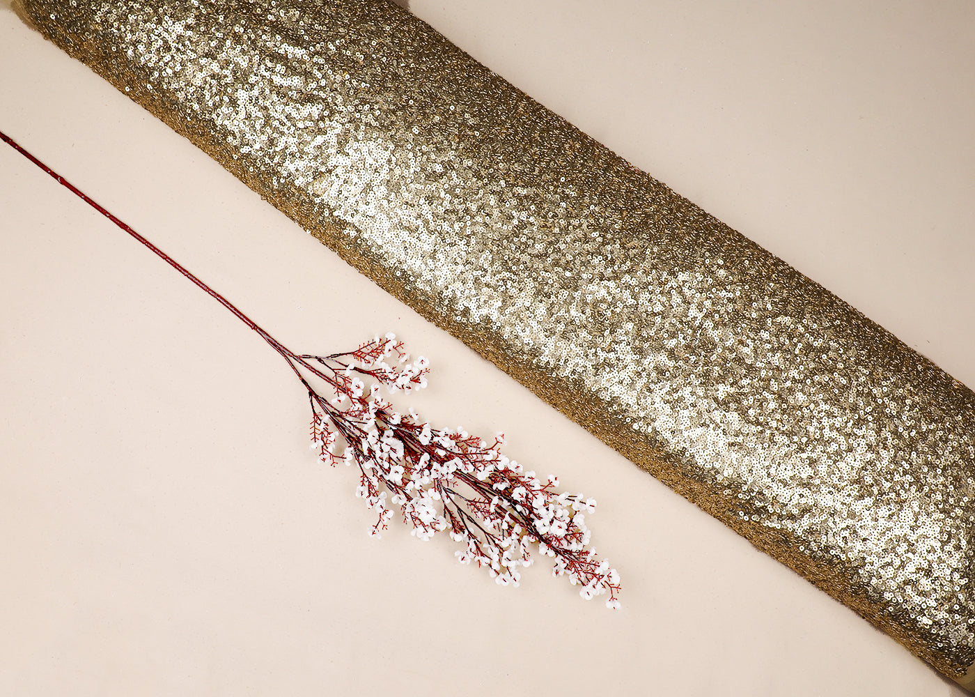 Metallic Gold Net Fabric With All Over Sequins Work 16840