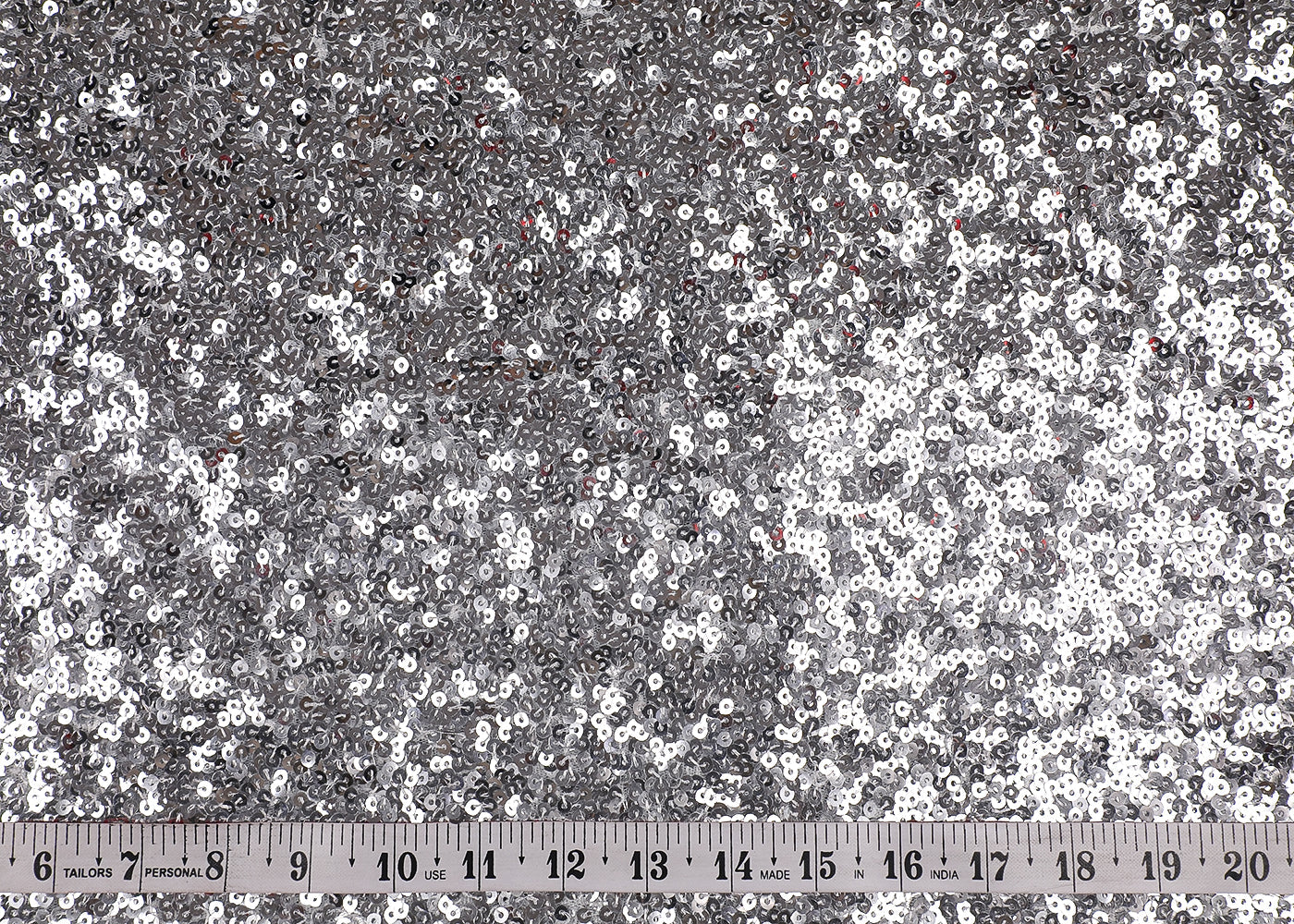 Silver Net Fabric With All Over Sequins Work 16841