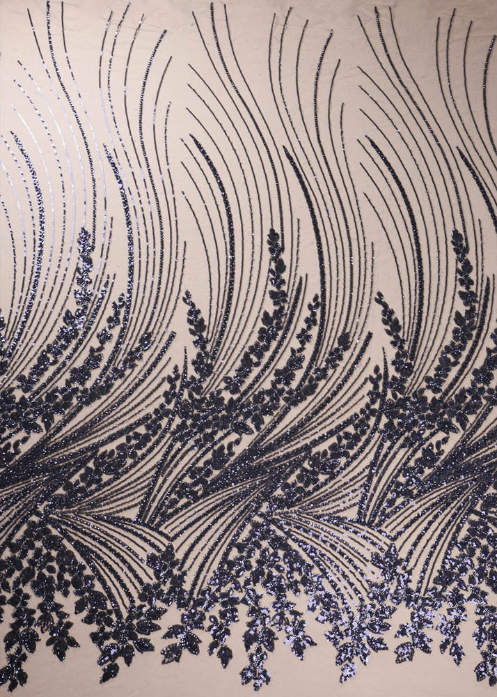 Navy Blue Imported Net Fabric With All Over Sequins And Bead Work With One Side Border 16845
