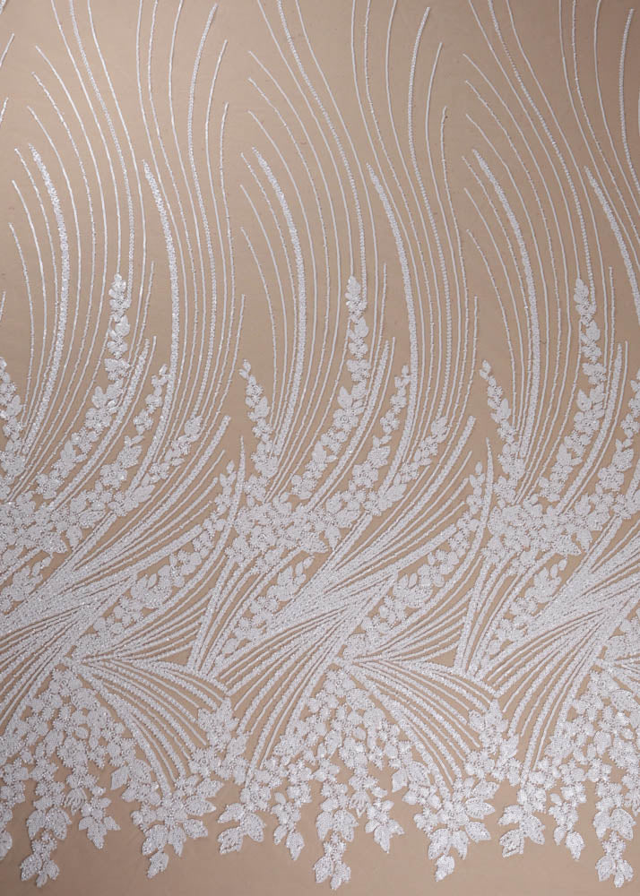 White Imported Net Fabric With All Over Sequins And Bead Work With One Side Border 16846