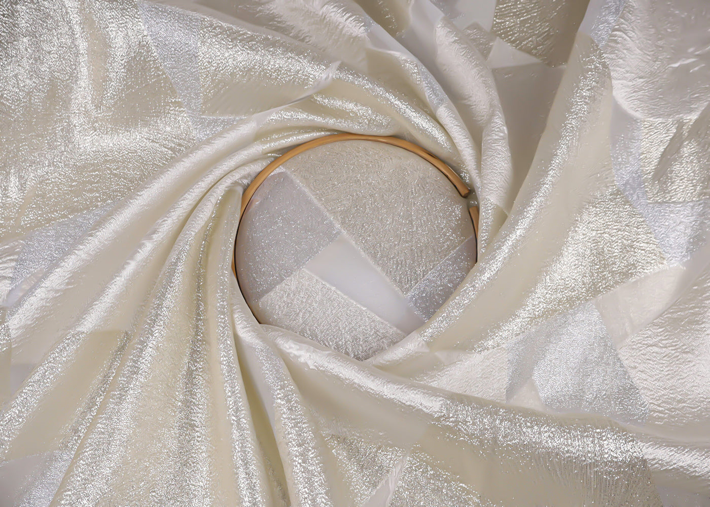 White Organza Fabric With All Over Embossed Foil Work 16849