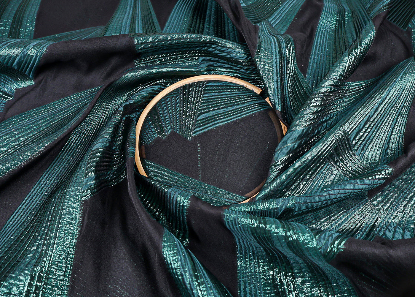 Green Organza Fabric With All Over Embossed Foil Work 16850