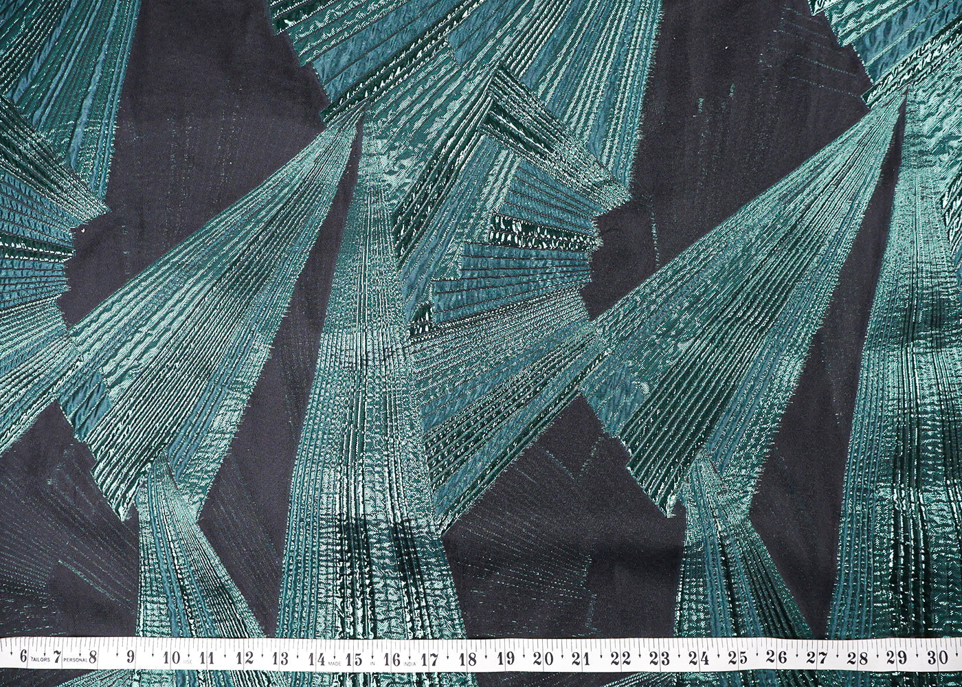 Green Organza Fabric With All Over Embossed Foil Work 16850