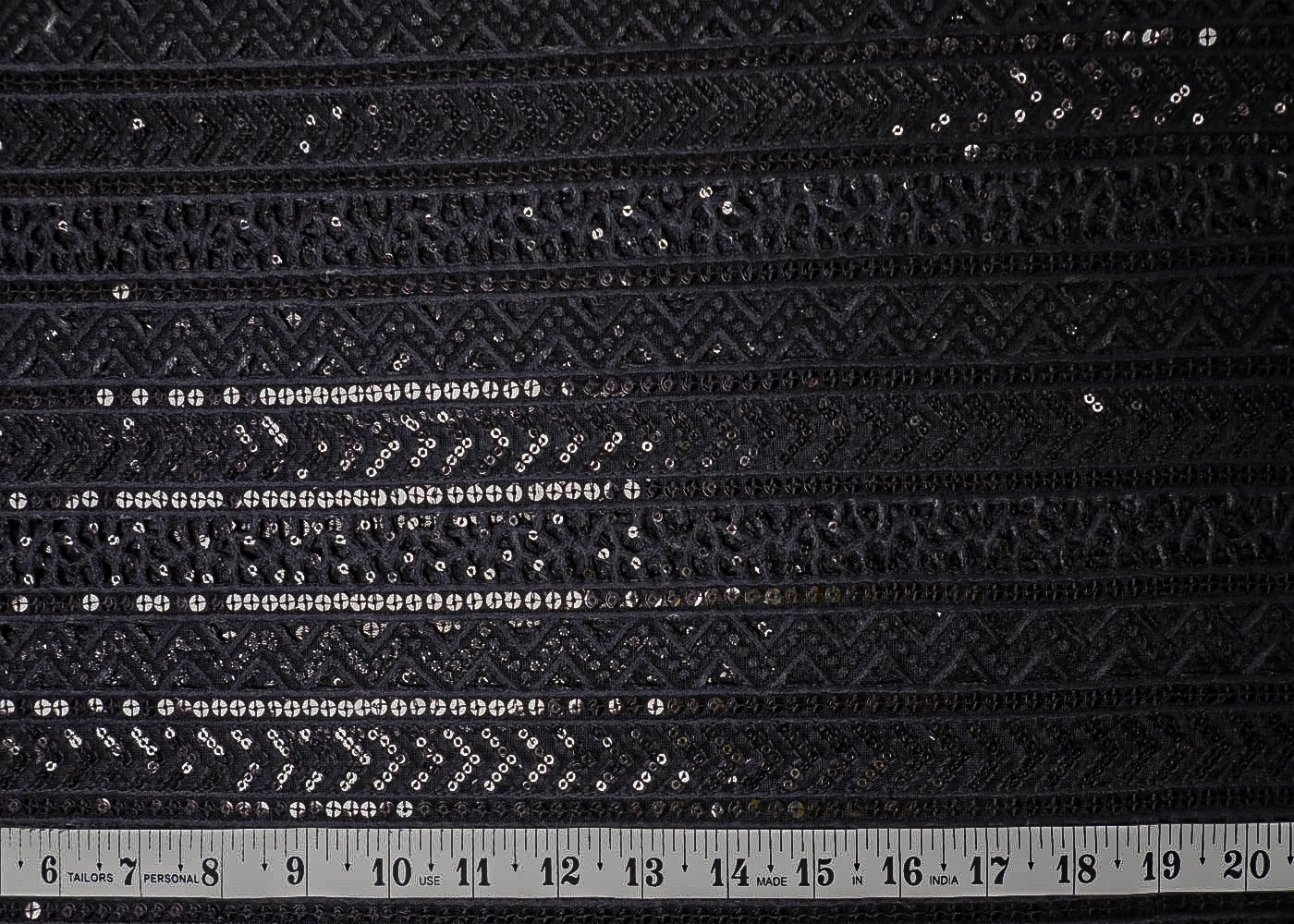 Black Imported Net Fabric With All Over Thread And Sequins Work 16858