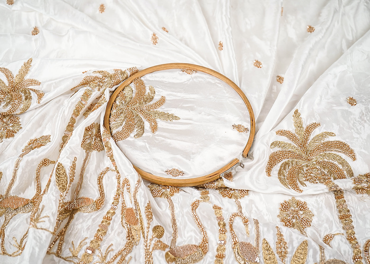 White Crepe Fabric With All Over Katdana, Bead, Zari And Sequins Work With One Side Border 16873
