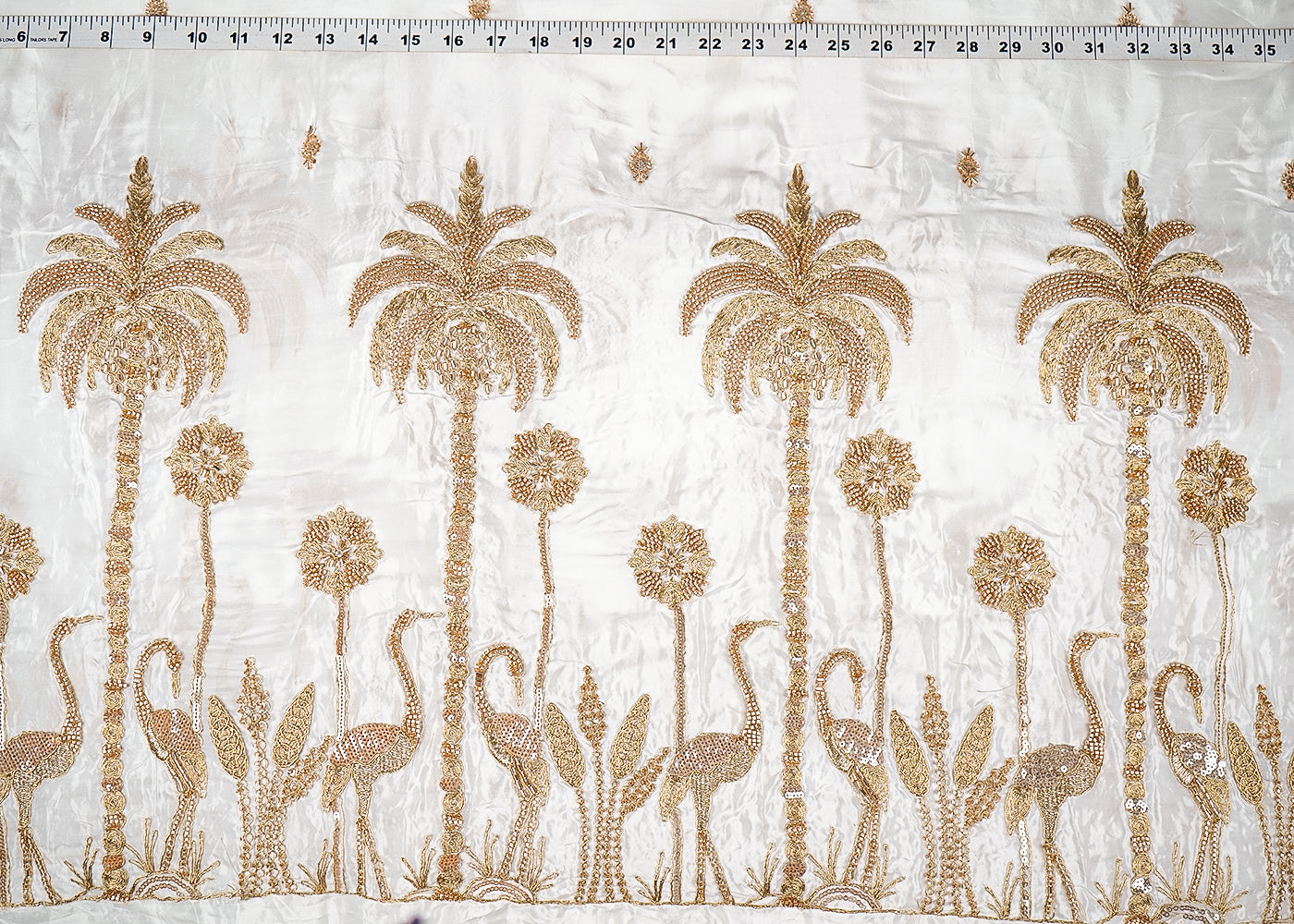 White Crepe Fabric With All Over Katdana, Bead, Zari And Sequins Work With One Side Border 16873