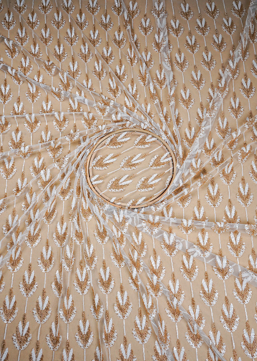 White Imported Net Fabric With All Over Sequins And Katdana Work 16881