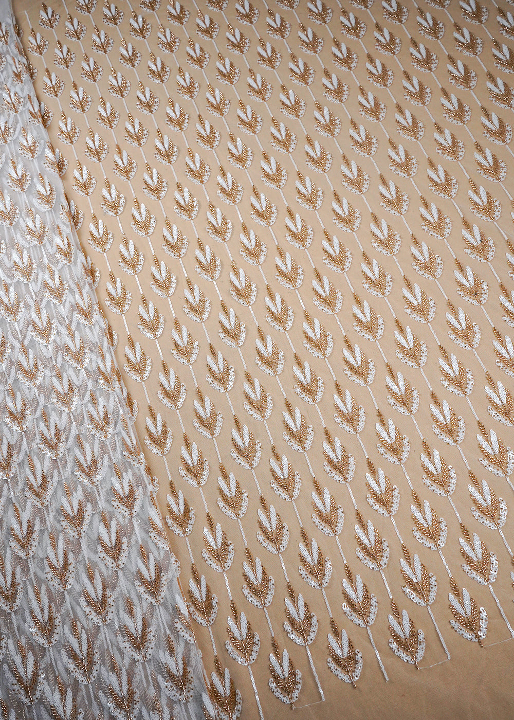 White Imported Net Fabric With All Over Sequins And Katdana Work 16881