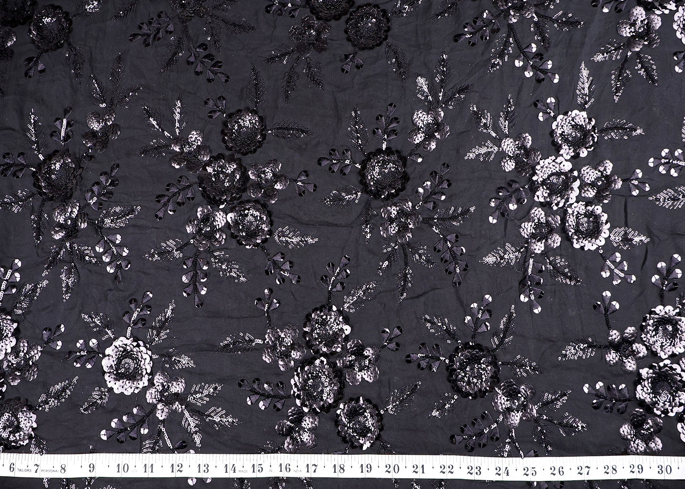 Black Georgette Fabric With All Over Sequins Work 16884