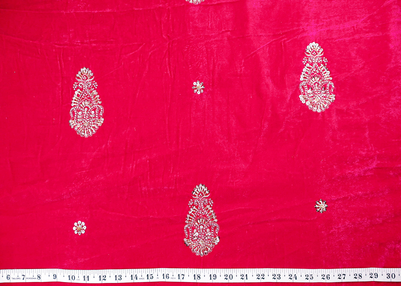 Pink Velvet Fabric With All Over Zari, Sequins, Katdana And Bead Work 16889