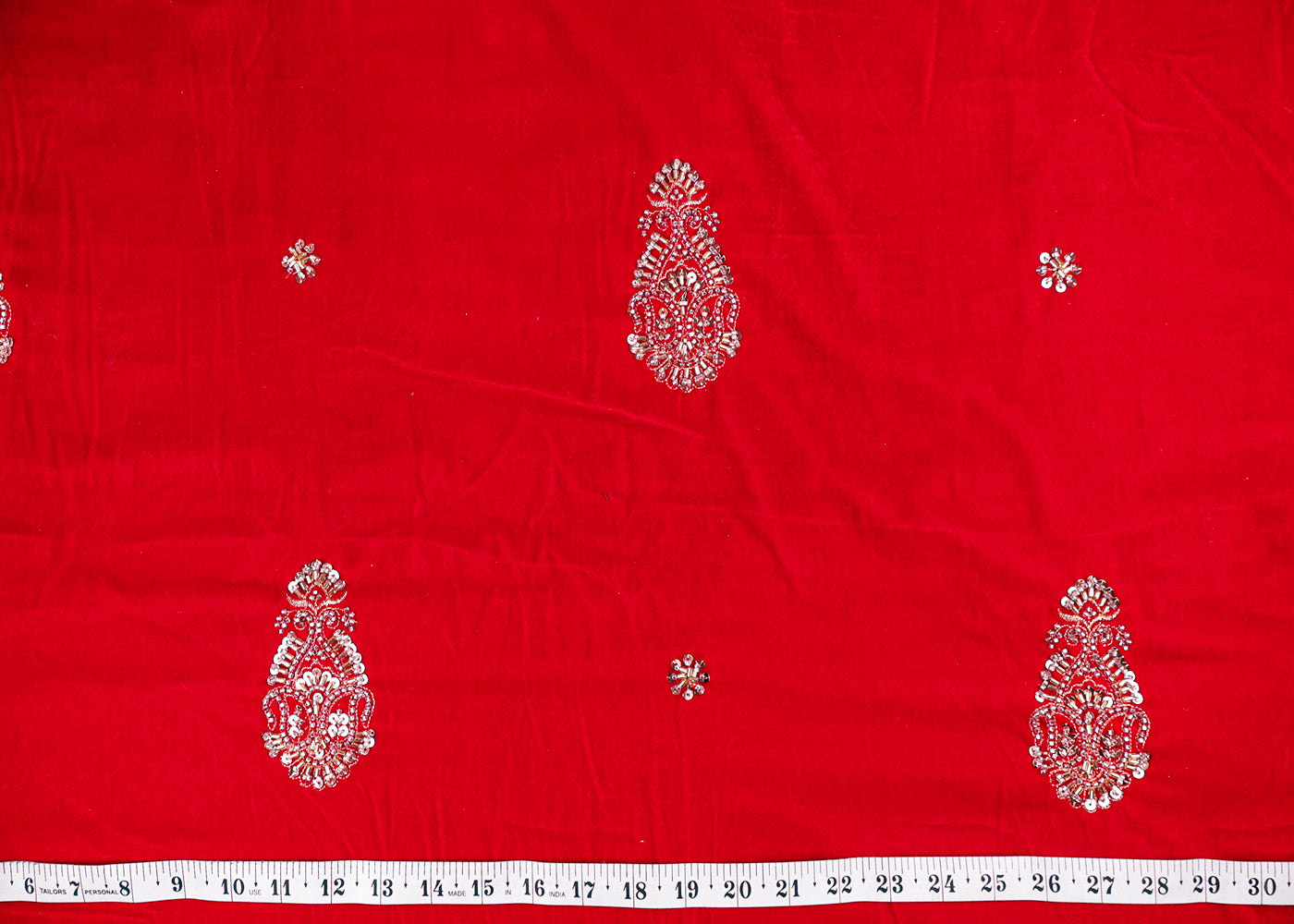 Red Velvet Fabric With All Over Zari, Sequins, Katdana And Bead Work 16890
