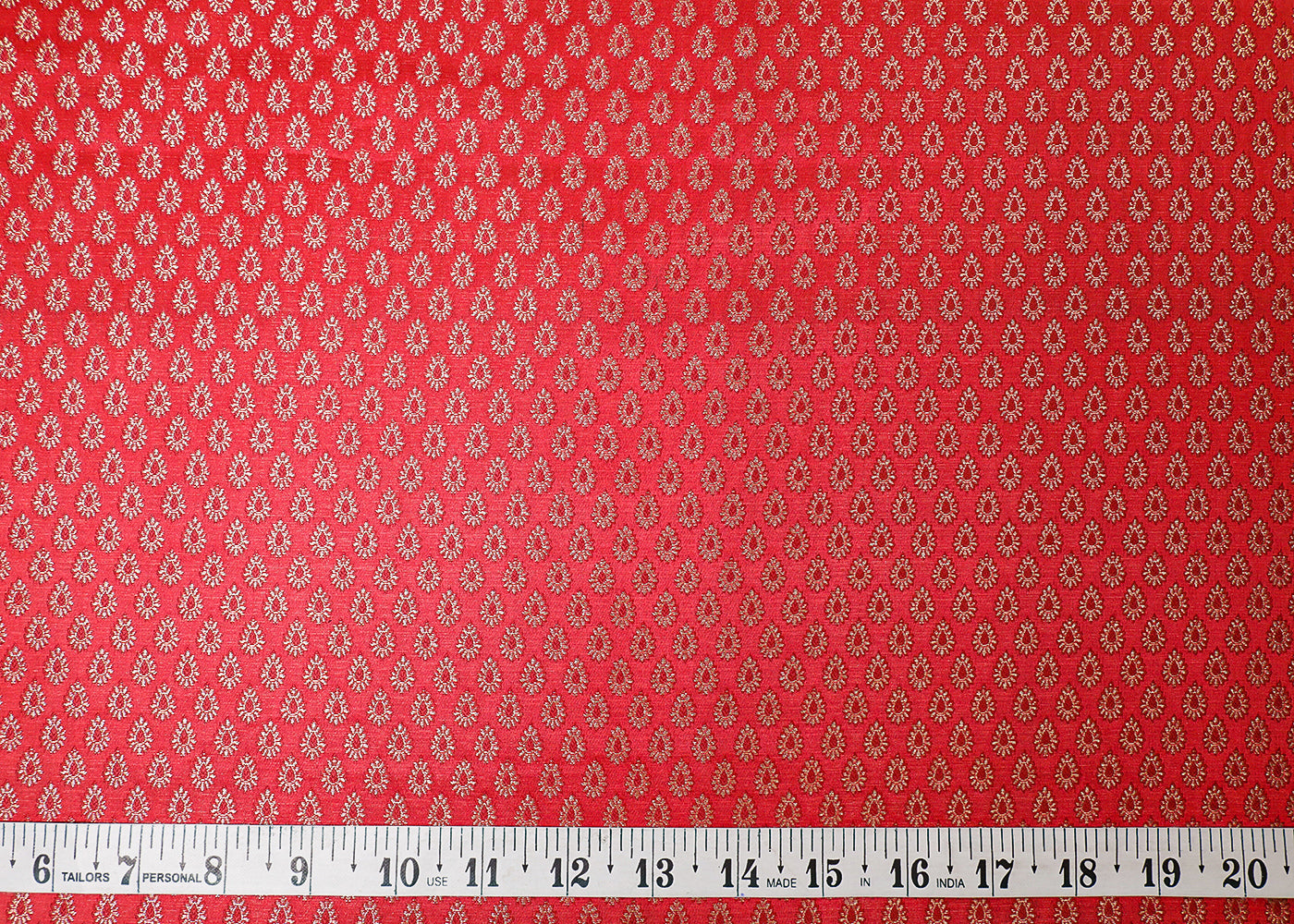 Red Banarasi Brocade Fabric With All Over Thread And Golden Zari Handloom 16899