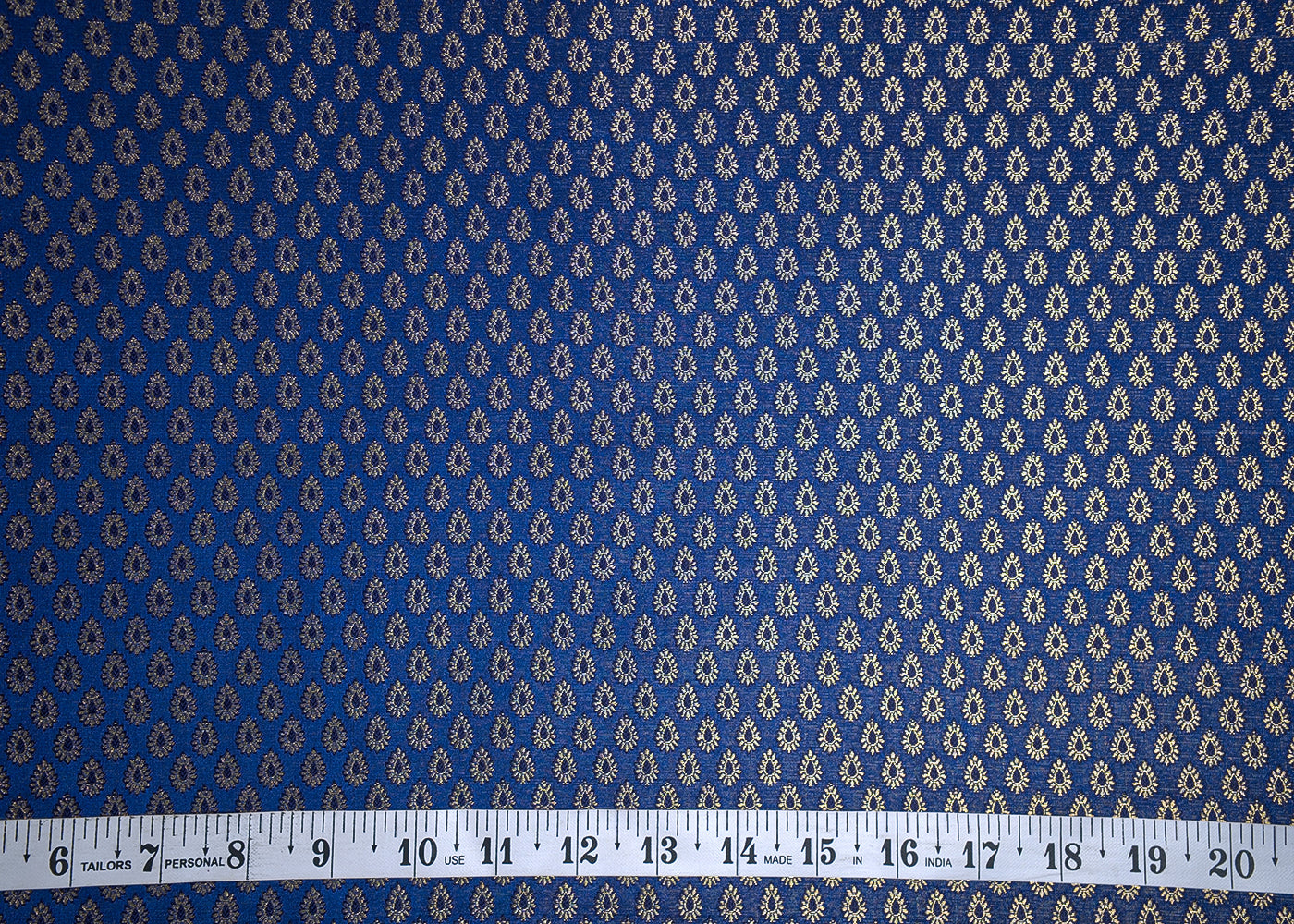 Navy Blue Banarasi Brocade Fabric With All Over Thread And Golden Zari Handloom 16900