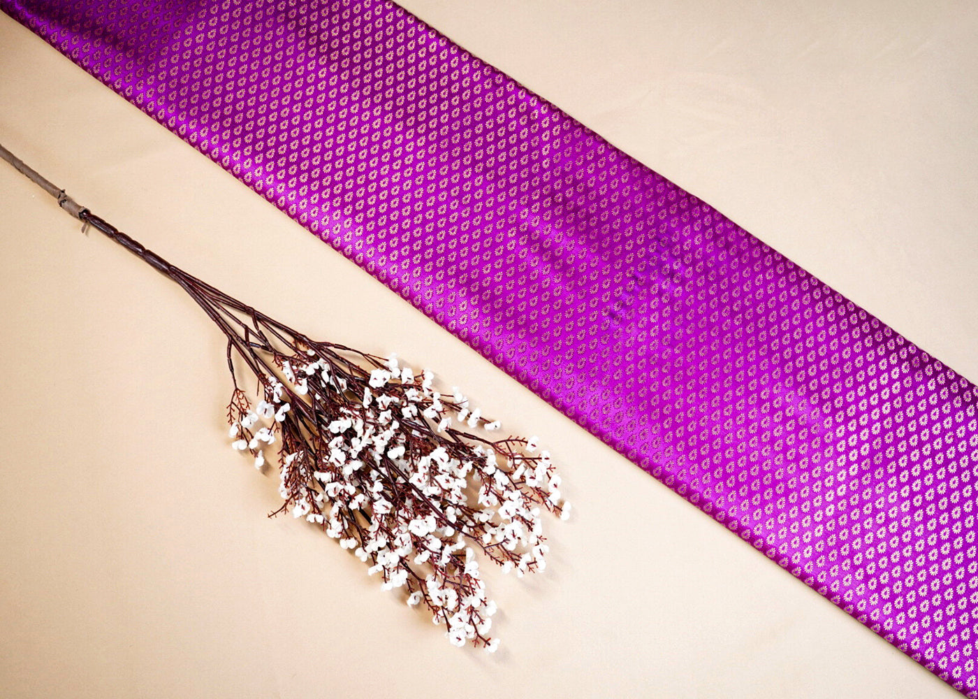 Purple Banarasi Brocade Fabric With All Over Thread And Golden Zari Handloom 16902