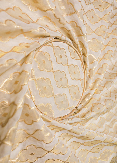 White Organza Fabric With All Over Zari Handloom 16920